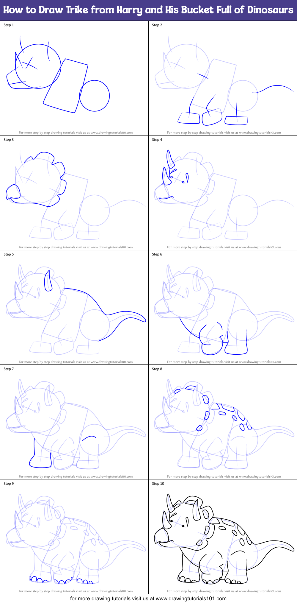 How to Draw Trike from Harry and His Bucket Full of Dinosaurs Printable Step by Step