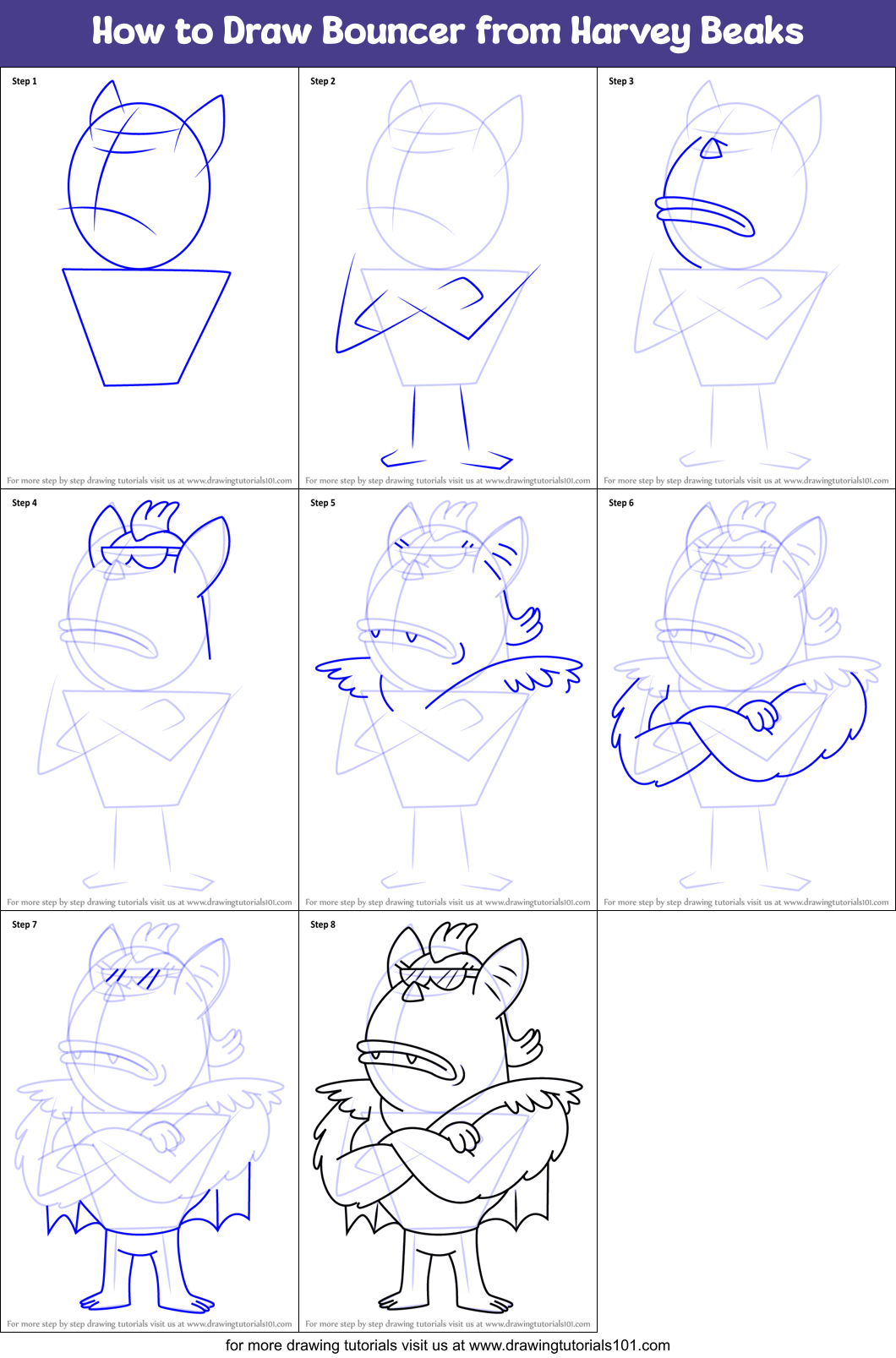 How to Draw Bouncer from Harvey Beaks Printable Step by Step