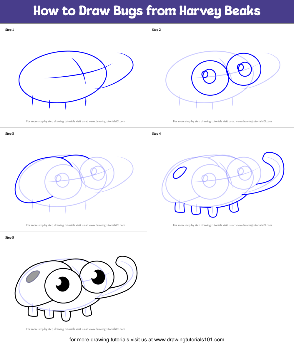How to Draw Bugs from Harvey Beaks Printable Step by Step