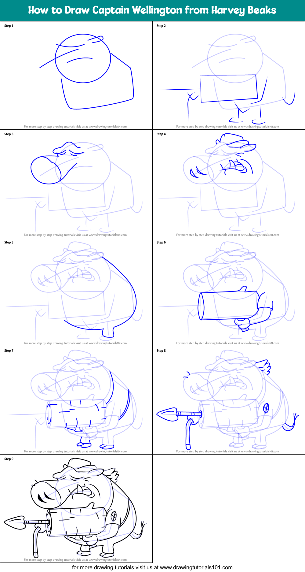 How to Draw Captain Wellington from Harvey Beaks Printable Step by Step