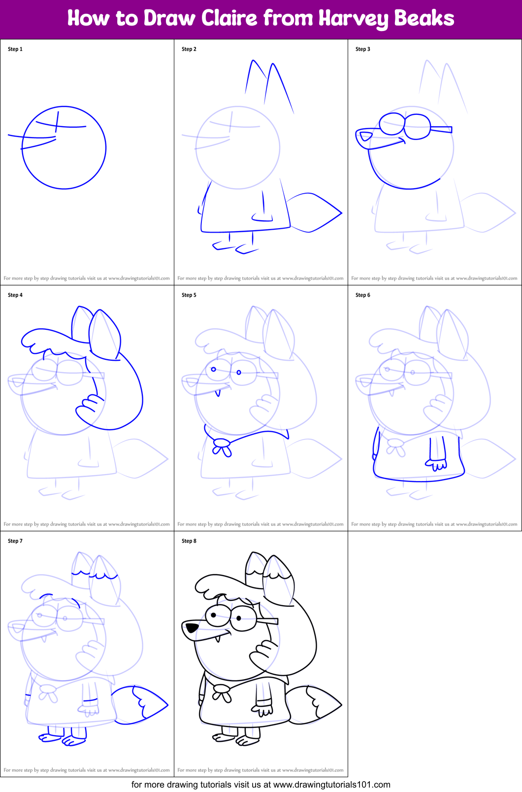 How to Draw Claire from Harvey Beaks Printable Step by Step
