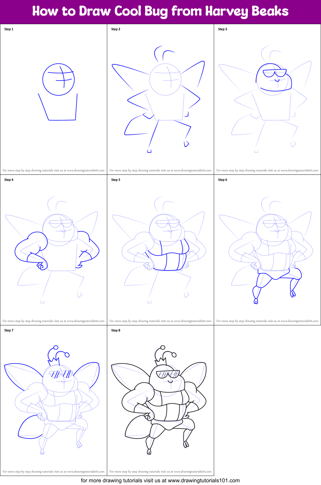 How to Draw Cool Bug from Harvey Beaks Printable Step by Step