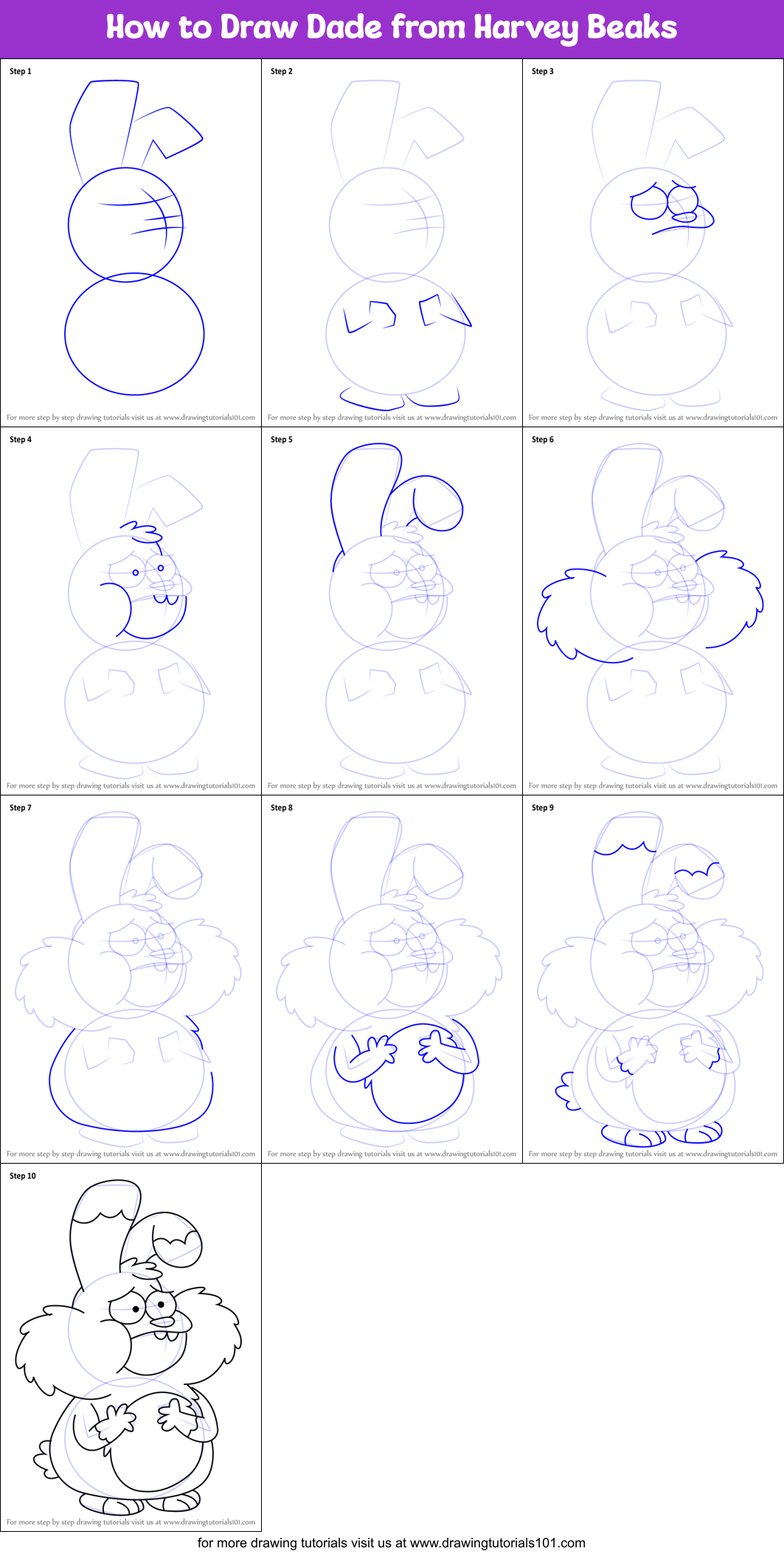 How to Draw Dade from Harvey Beaks Printable Step by Step