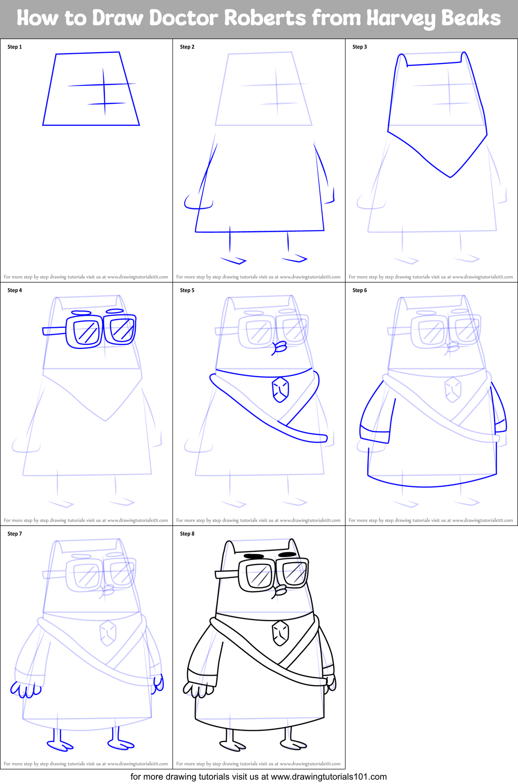 How to Draw Doctor Roberts from Harvey Beaks Printable Step by Step
