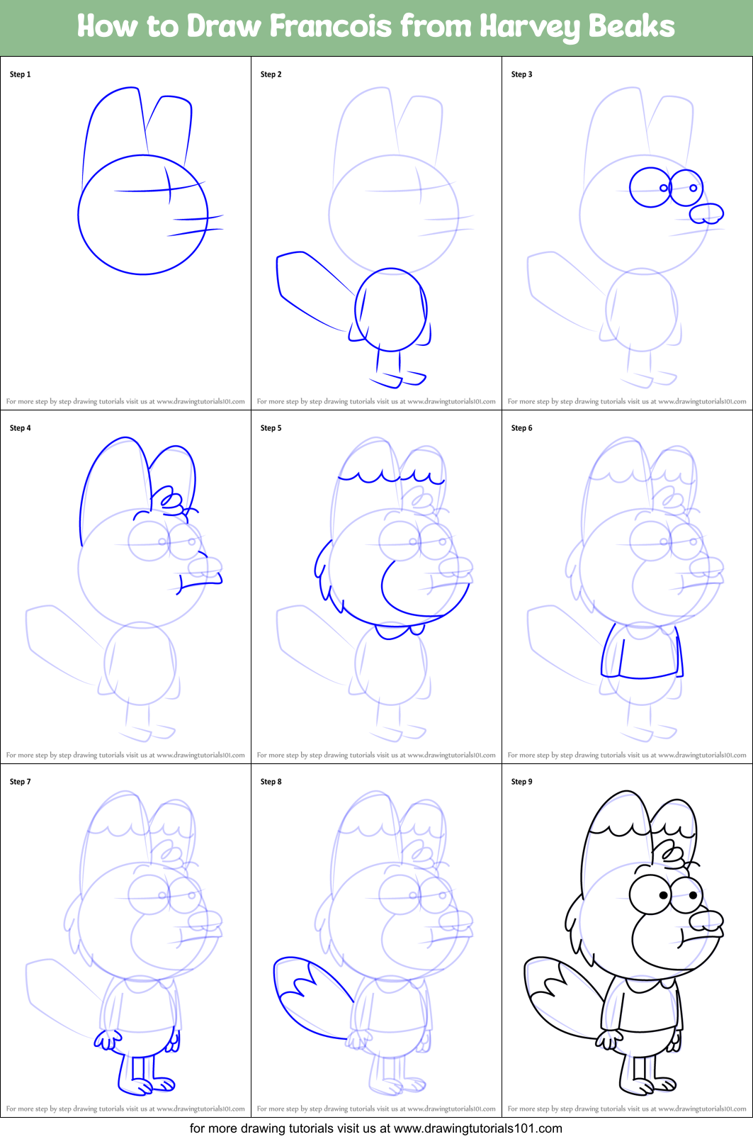 How to Draw Francois from Harvey Beaks Printable Step by Step