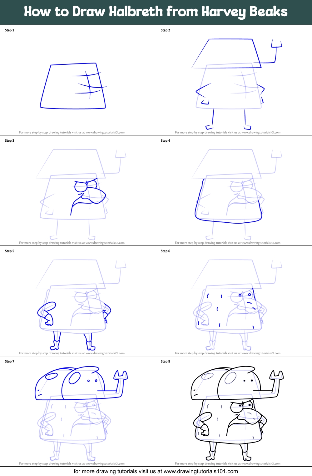 How to Draw Halbreth from Harvey Beaks Printable Step by Step