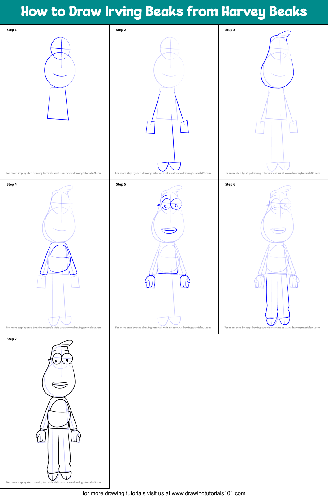 How to Draw Irving Beaks from Harvey Beaks Printable Step by Step