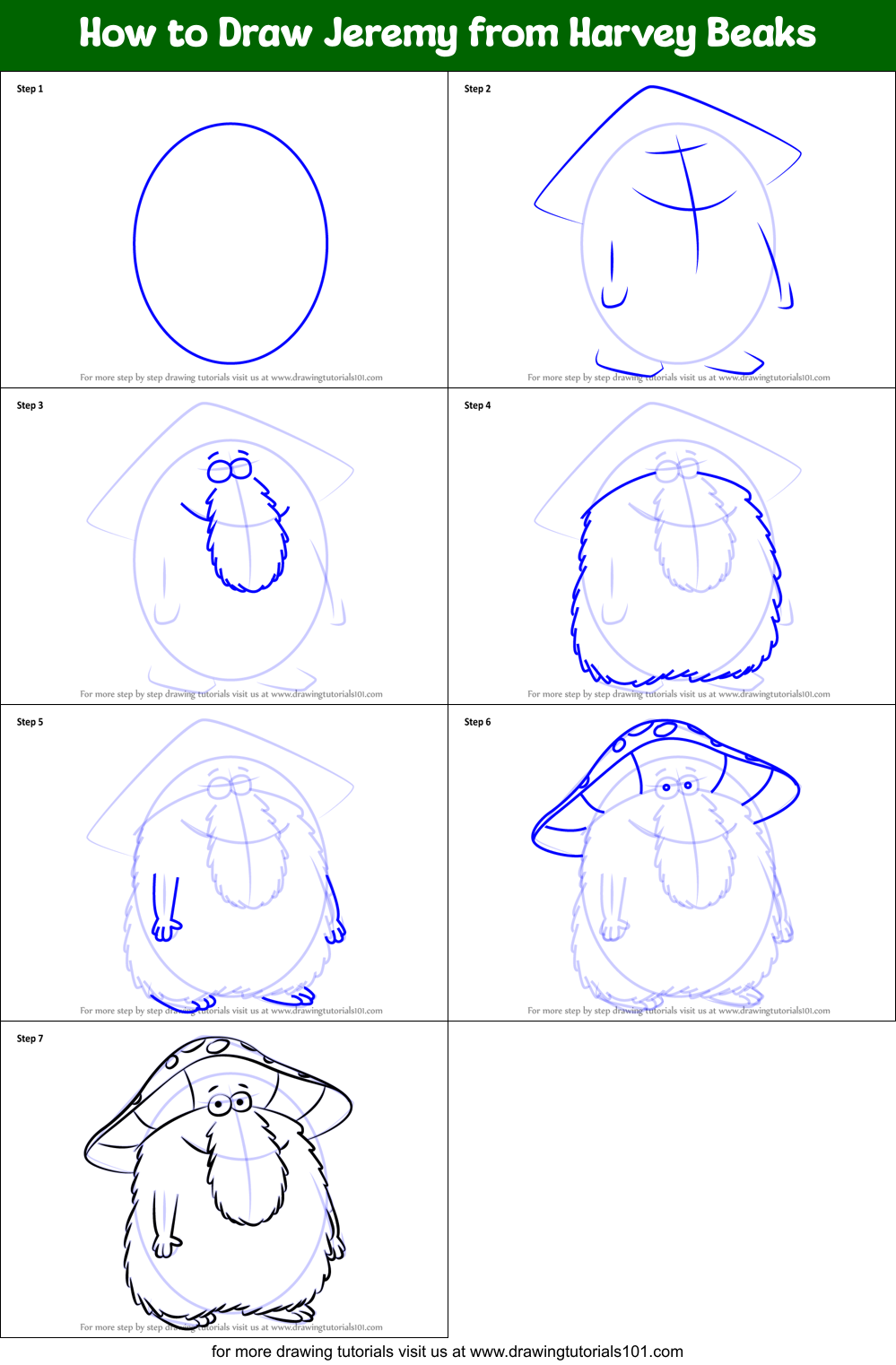 How to Draw Jeremy from Harvey Beaks Printable Step by Step