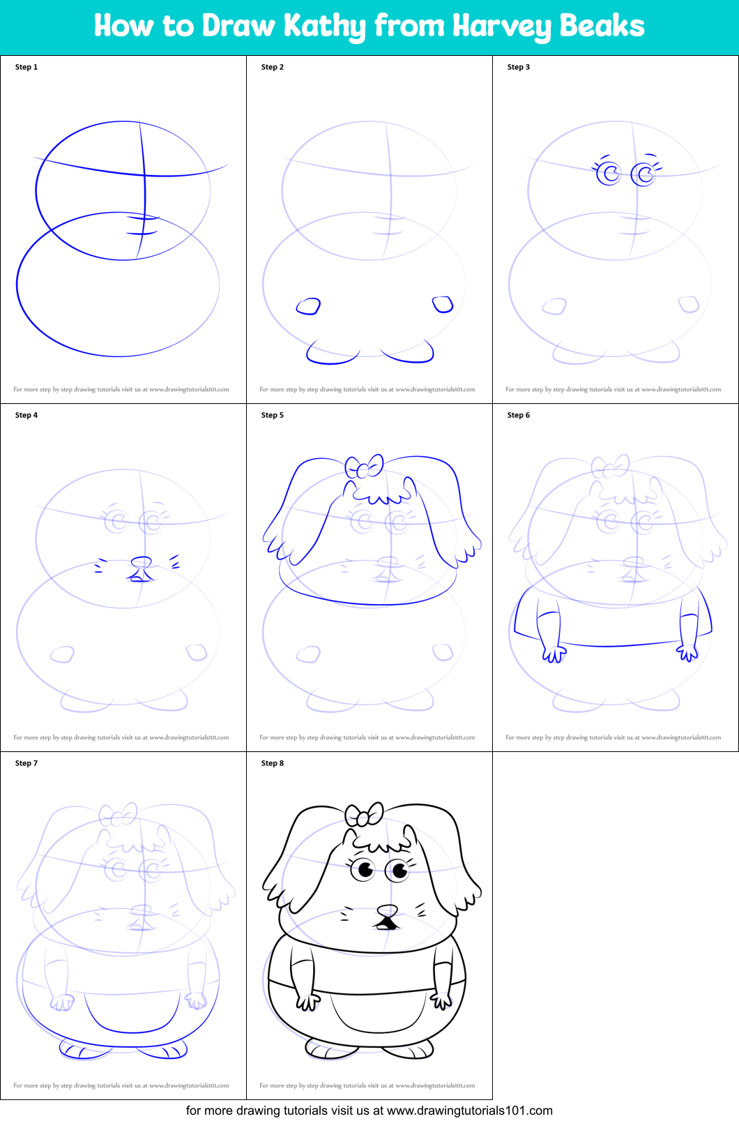 How to Draw Kathy from Harvey Beaks Printable Step by Step