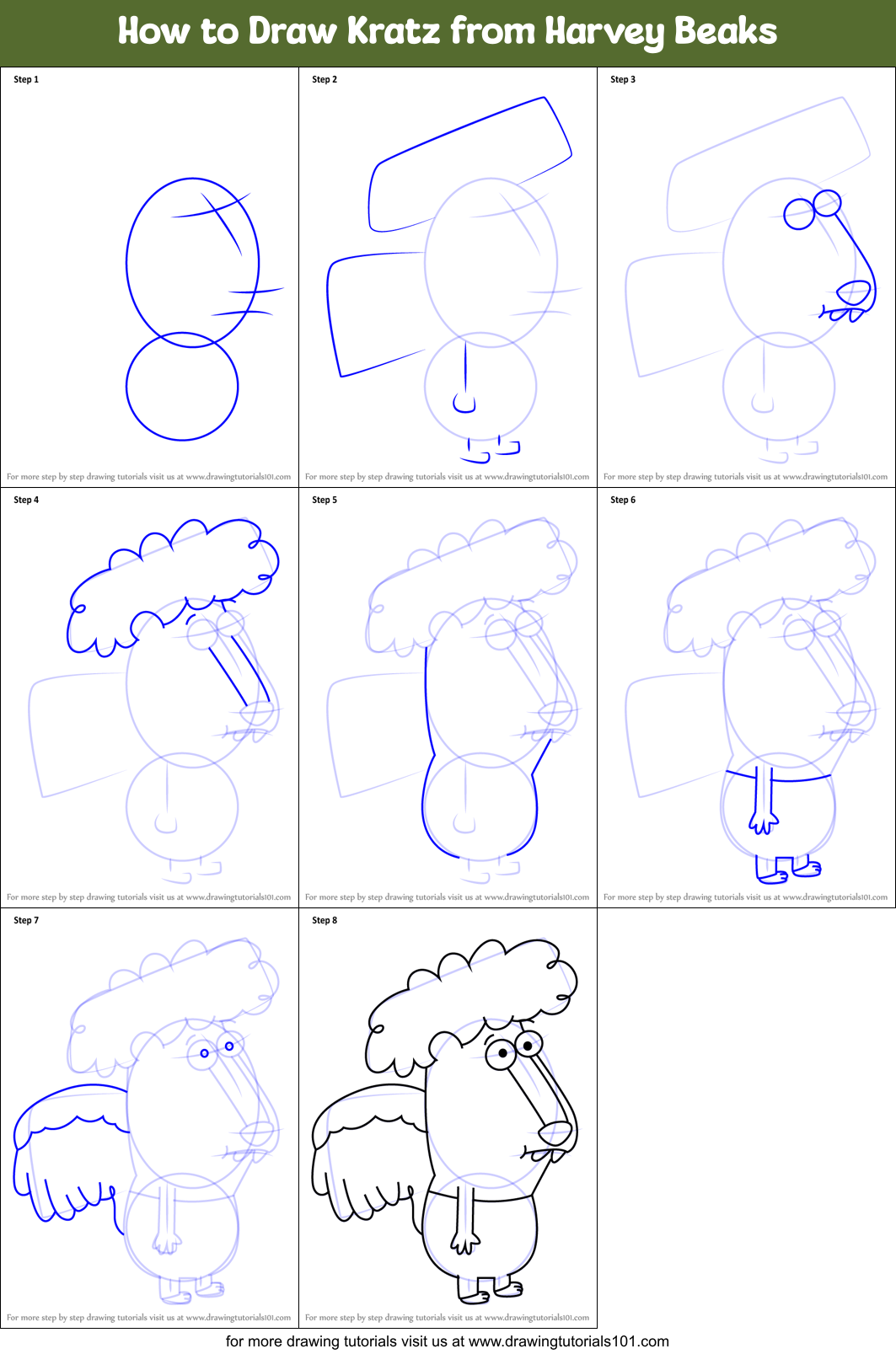How to Draw Kratz from Harvey Beaks Printable Step by Step