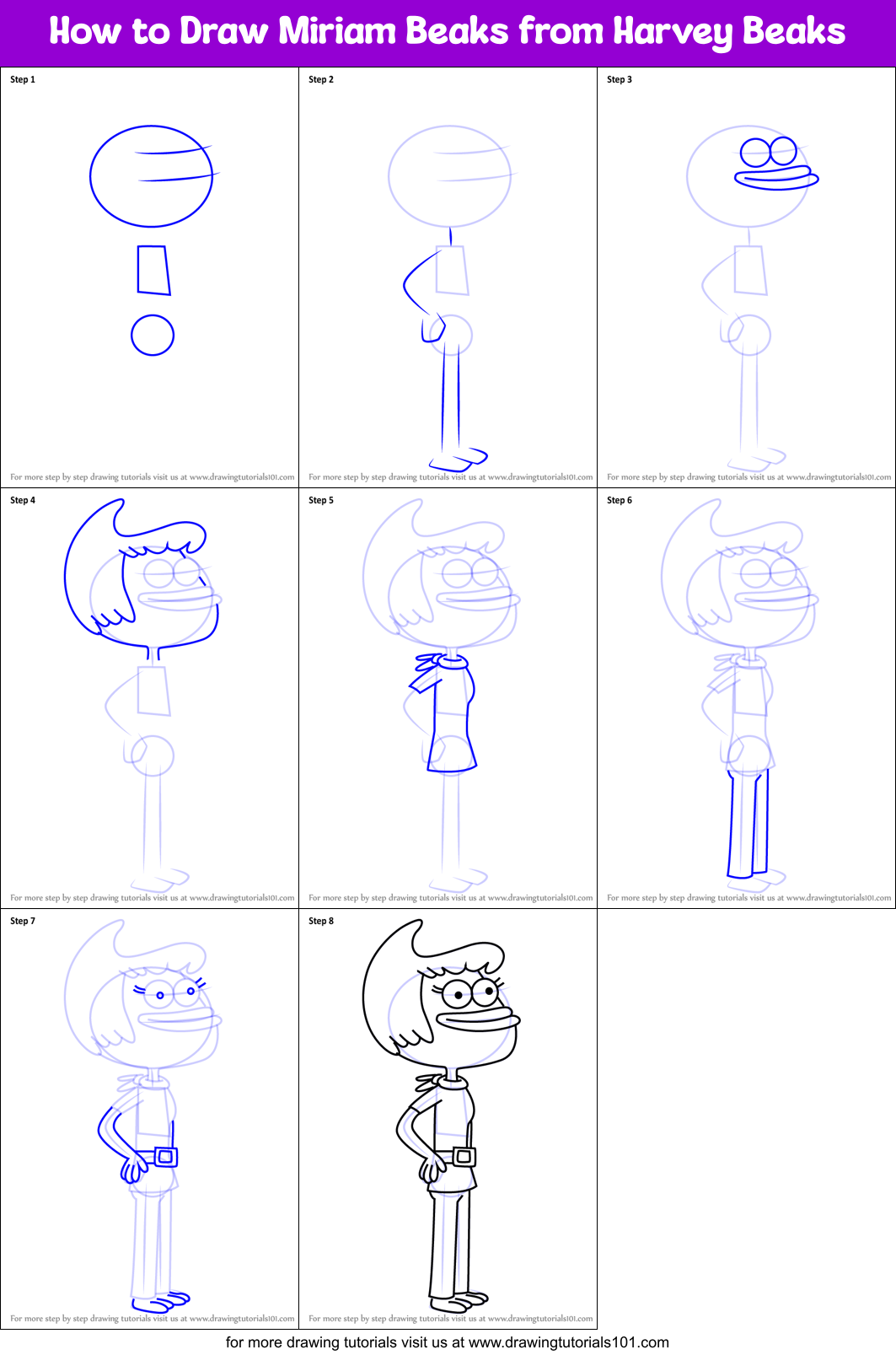 How to Draw Miriam Beaks from Harvey Beaks Printable Step by Step