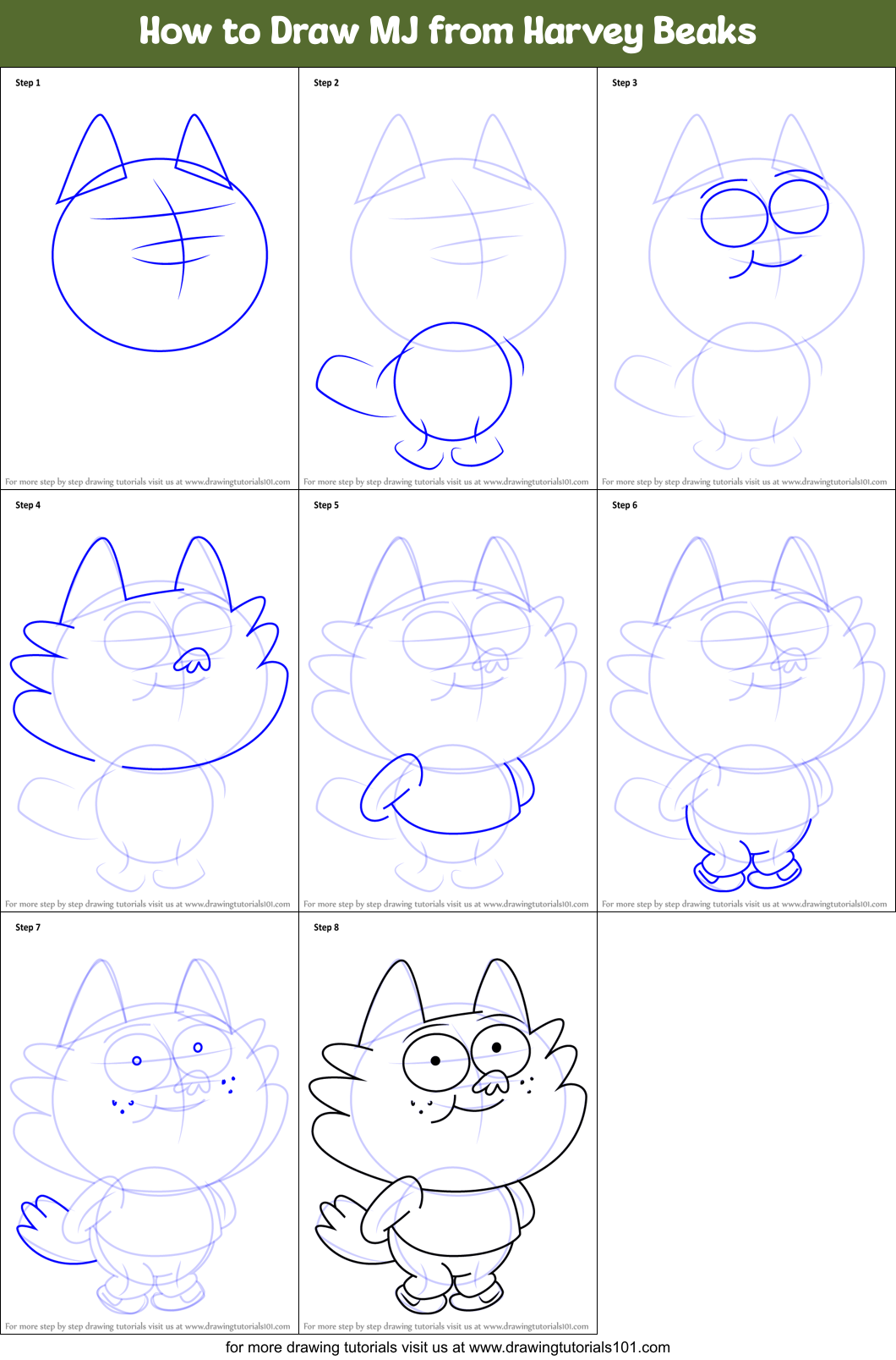 How to Draw MJ from Harvey Beaks Printable Step by Step