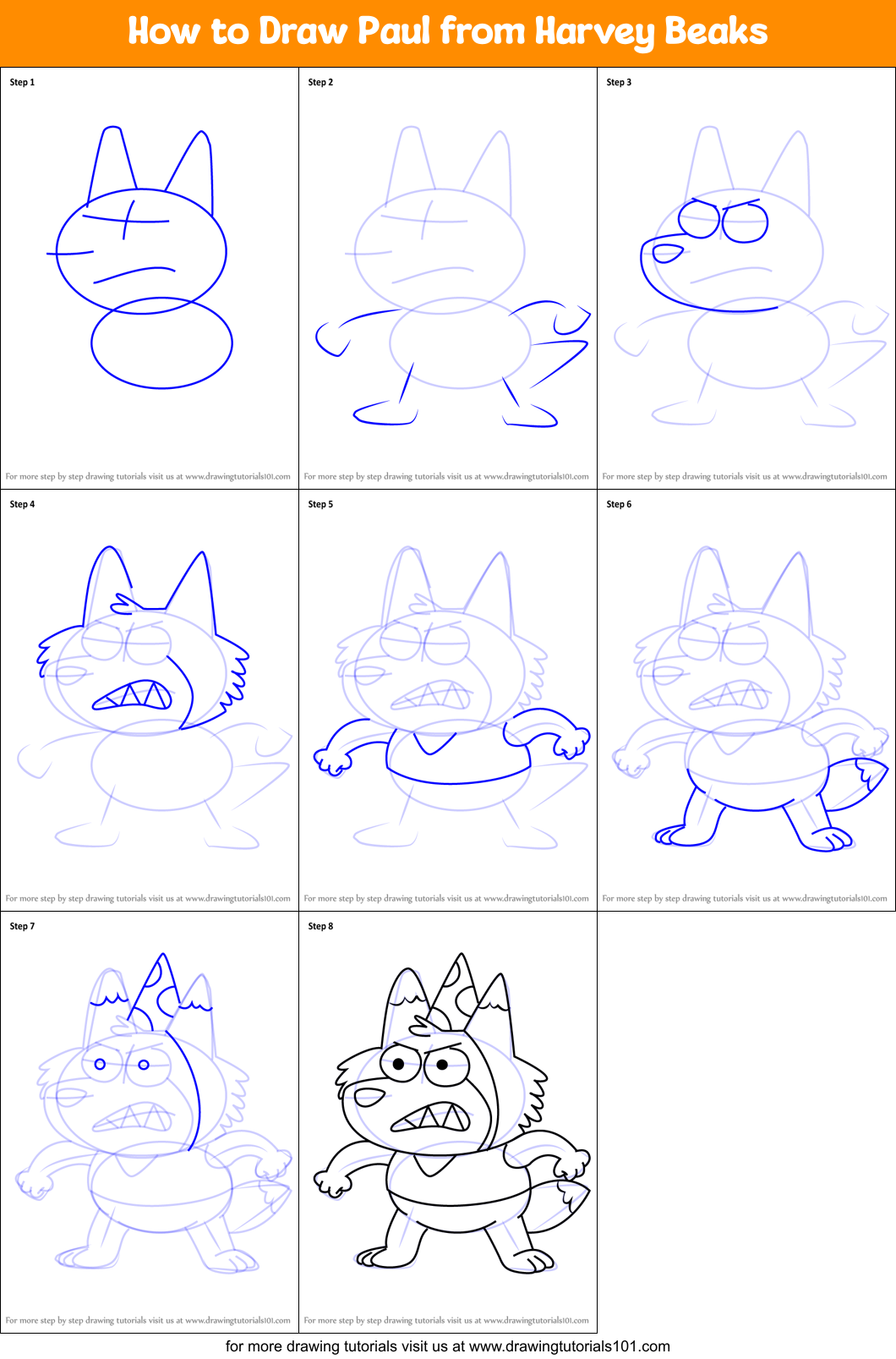 How to Draw Paul from Harvey Beaks Printable Step by Step