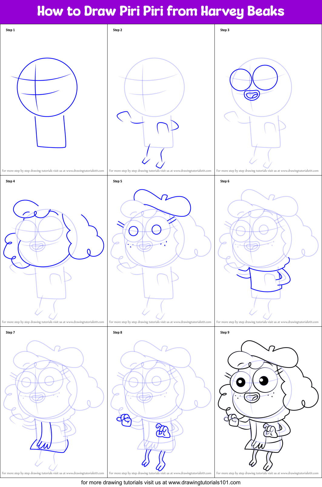 How to Draw Piri Piri from Harvey Beaks Printable Step by Step