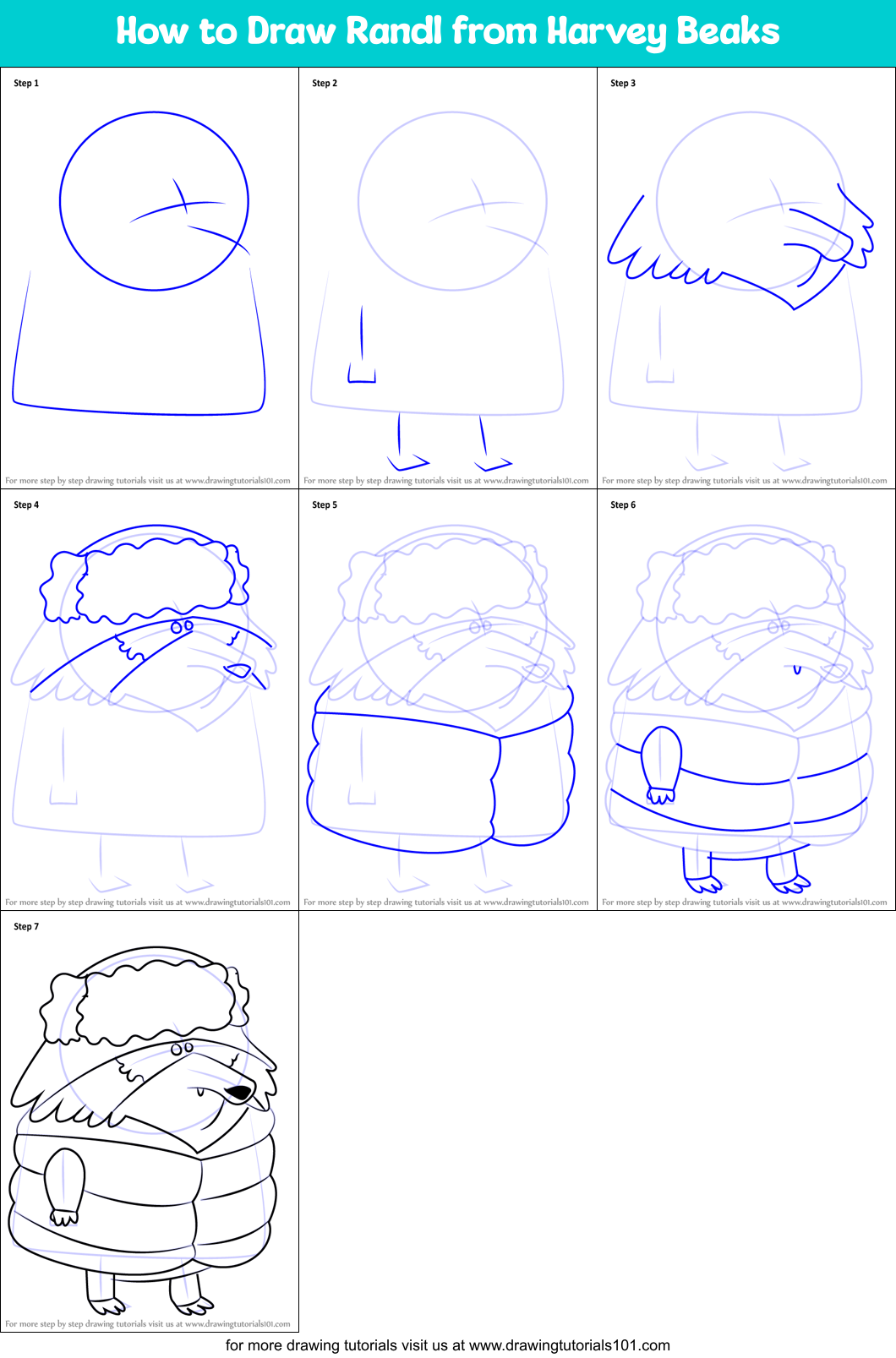 How to Draw Randl from Harvey Beaks Printable Step by Step
