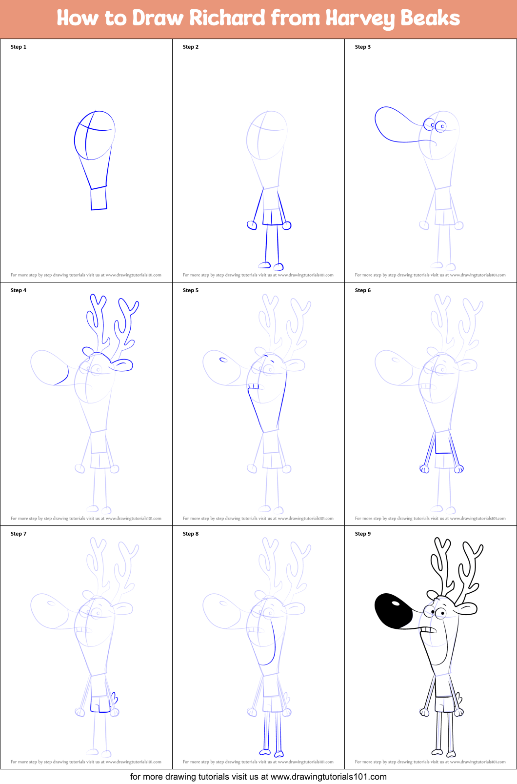 How to Draw Richard from Harvey Beaks Printable Step by Step