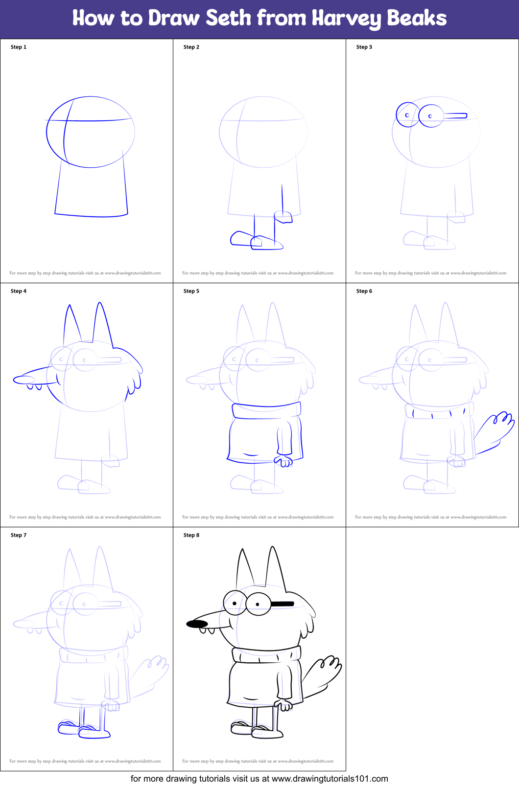 How to Draw Seth from Harvey Beaks Printable Step by Step