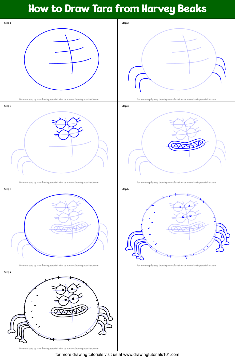 How to Draw Tara from Harvey Beaks Printable Step by Step
