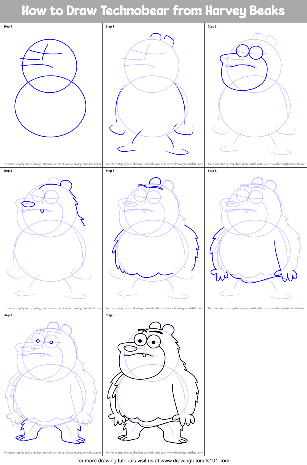 How to Draw Technobear from Harvey Beaks Printable Step by Step