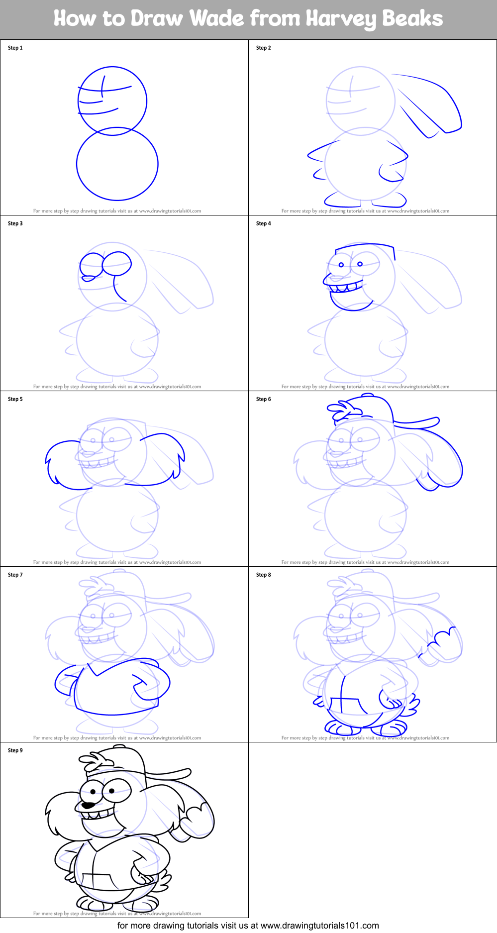 How to Draw Wade from Harvey Beaks Printable Step by Step