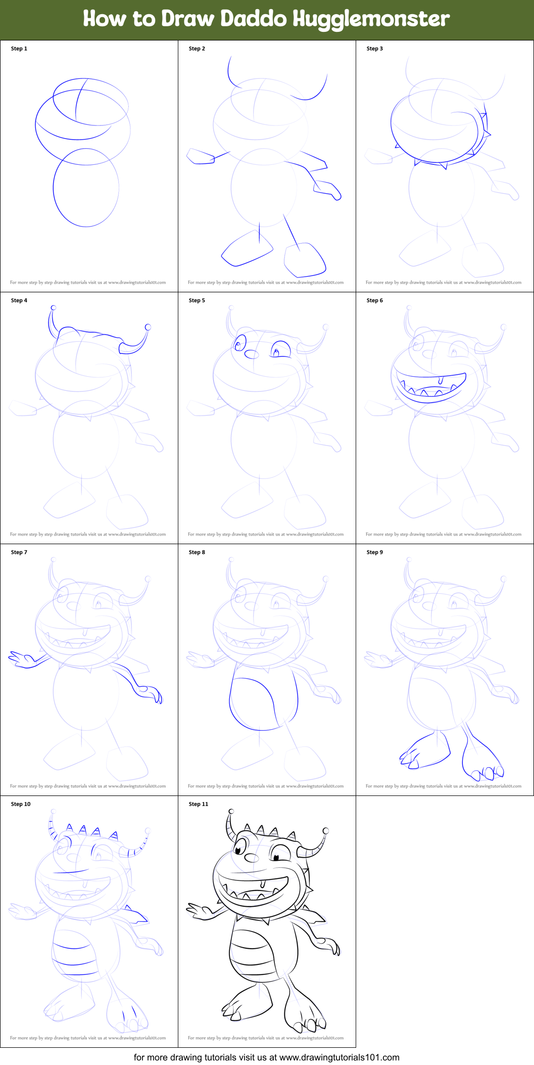 How to Draw Daddo Hugglemonster Printable Step by Step