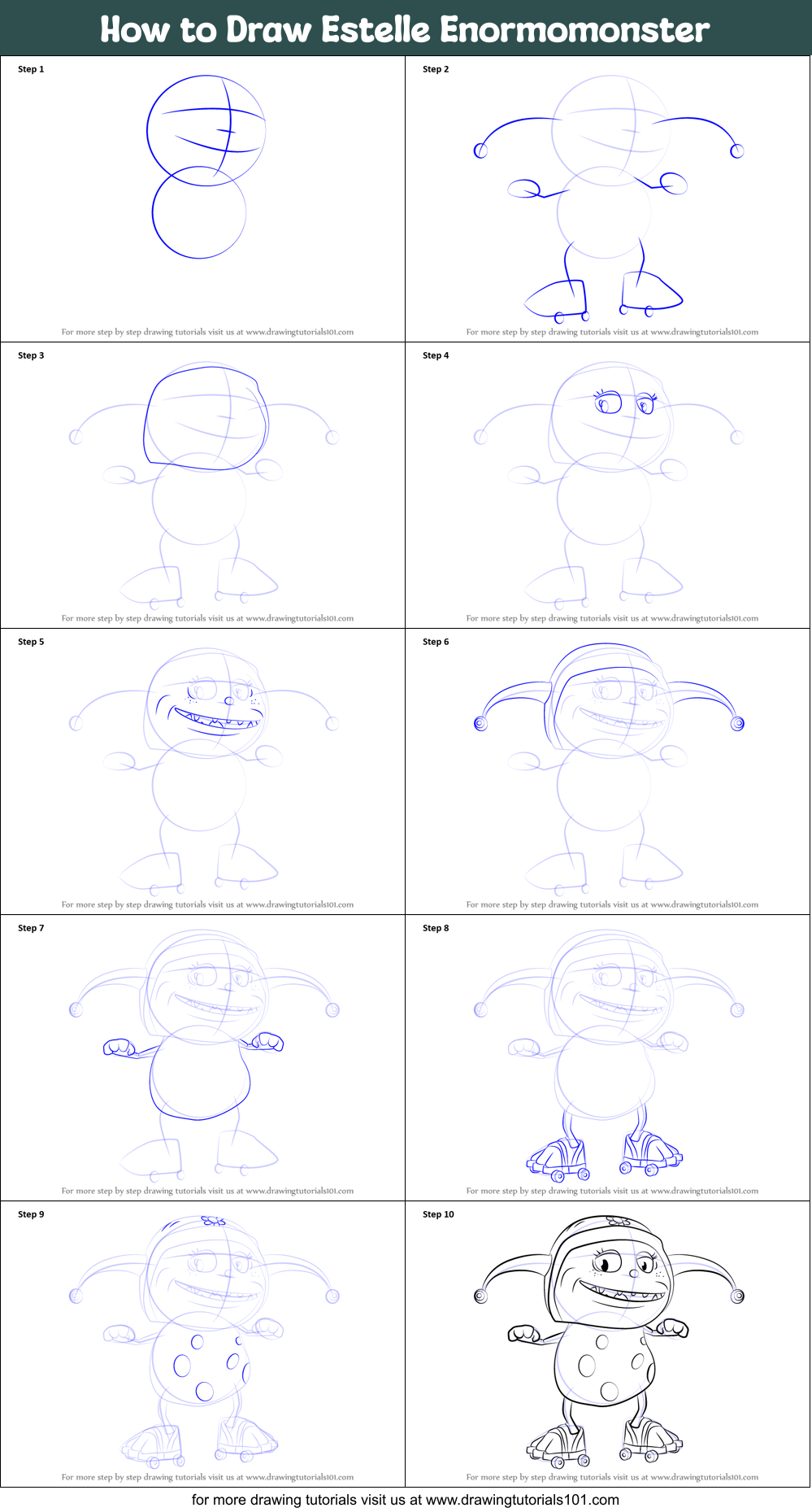 How to Draw Estelle Enormomonster Printable Step by Step