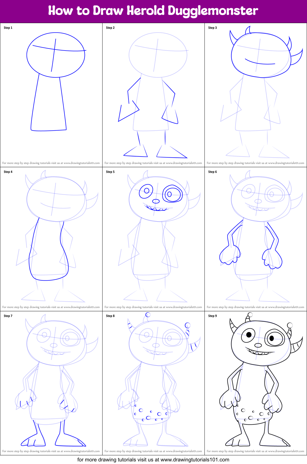 How to Draw Herold Dugglemonster Printable Step by Step