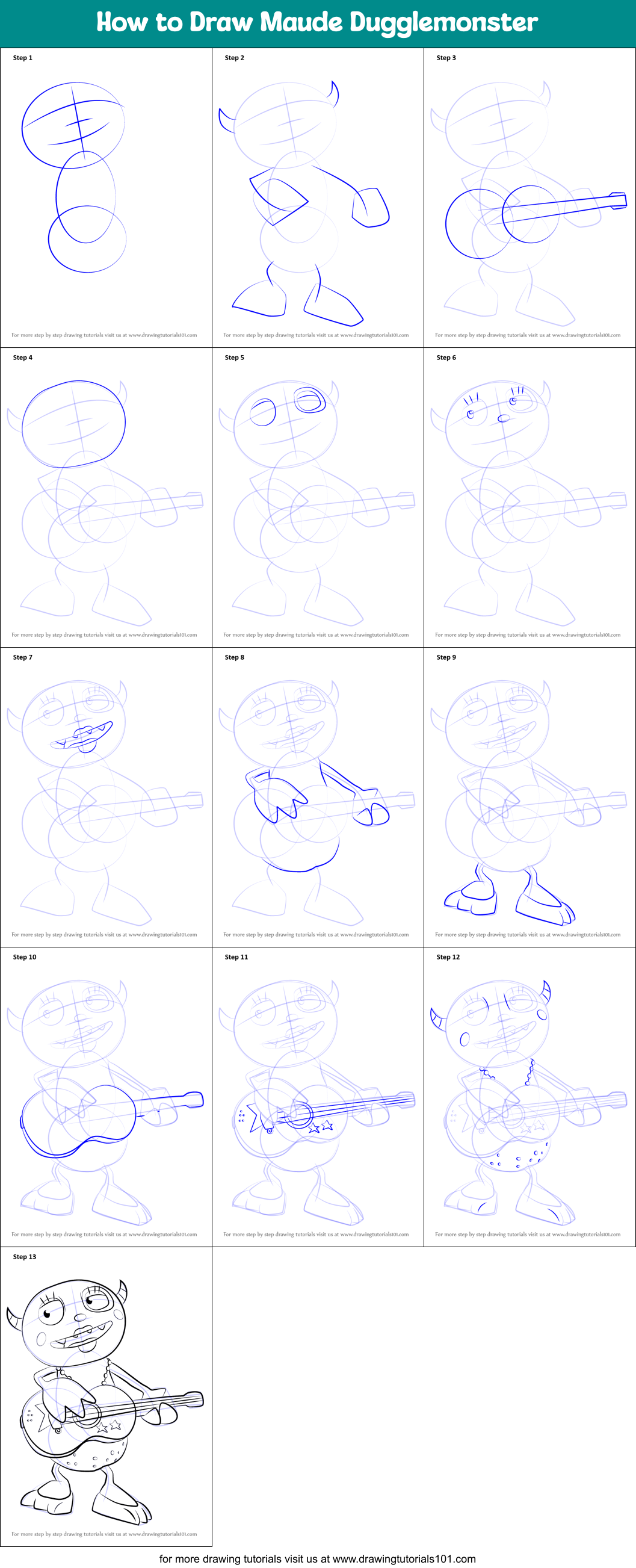 How to Draw Maude Dugglemonster Printable Step by Step