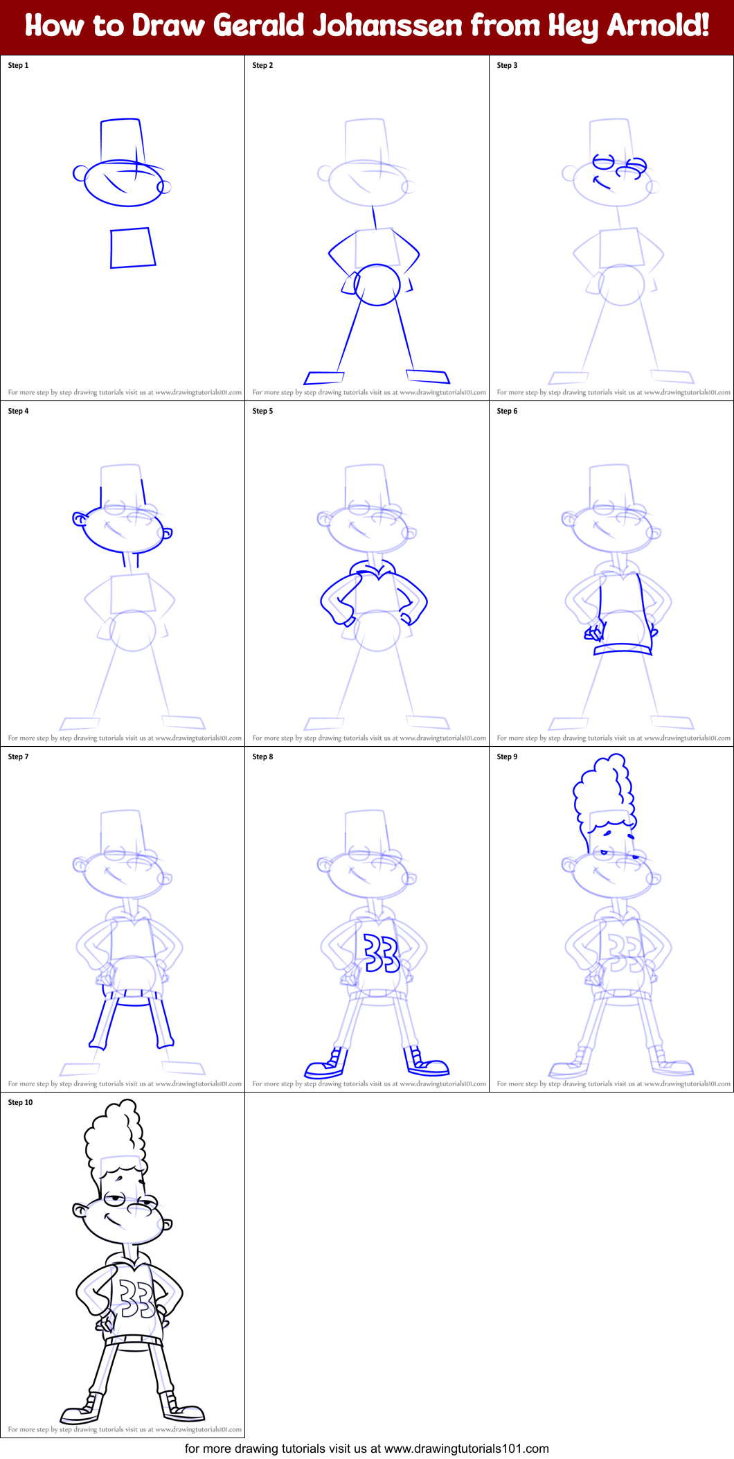 How to Draw Gerald Johanssen from Hey Arnold! Printable Step by Step