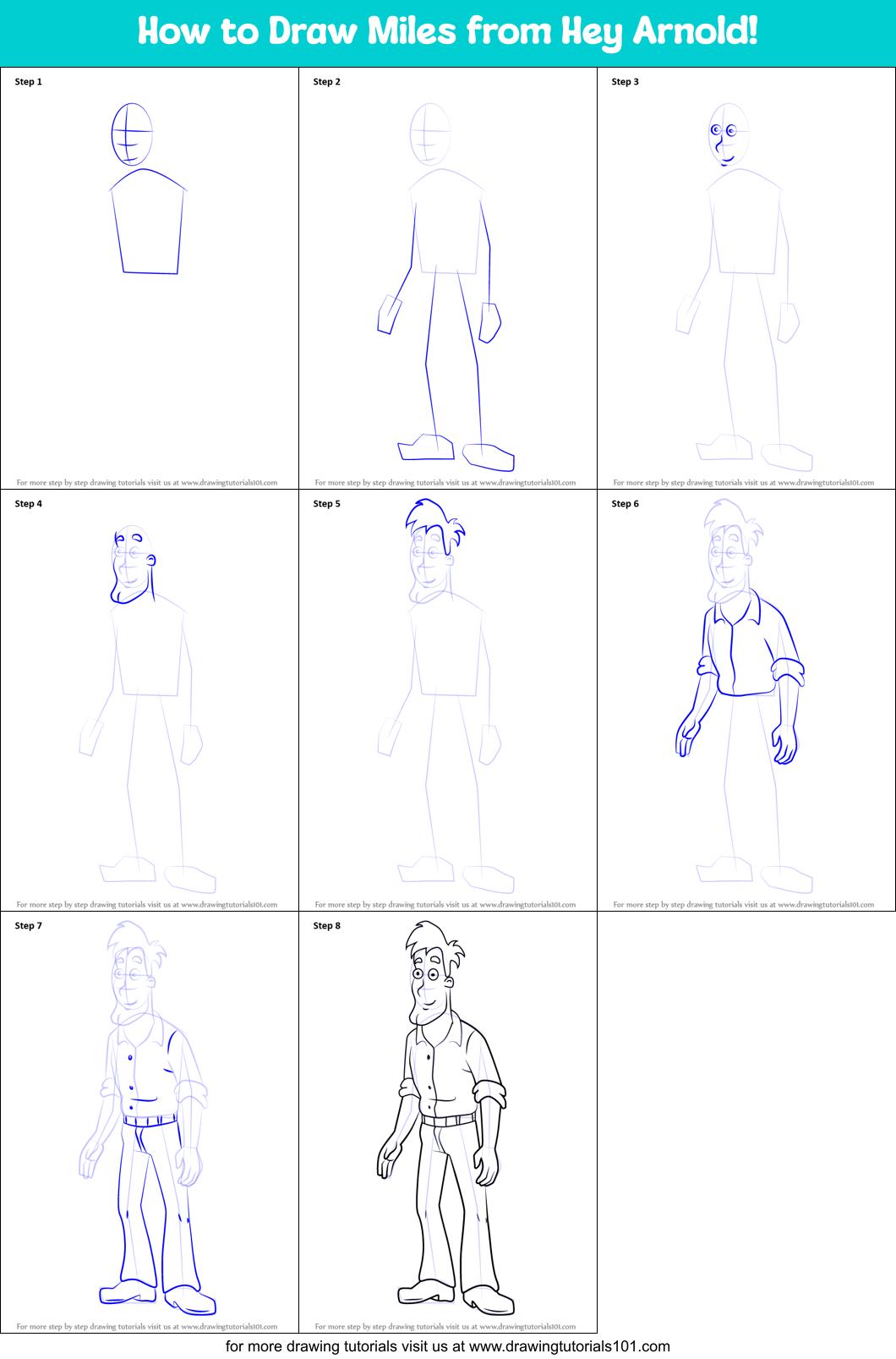 How to Draw Miles from Hey Arnold! Printable Step by Step