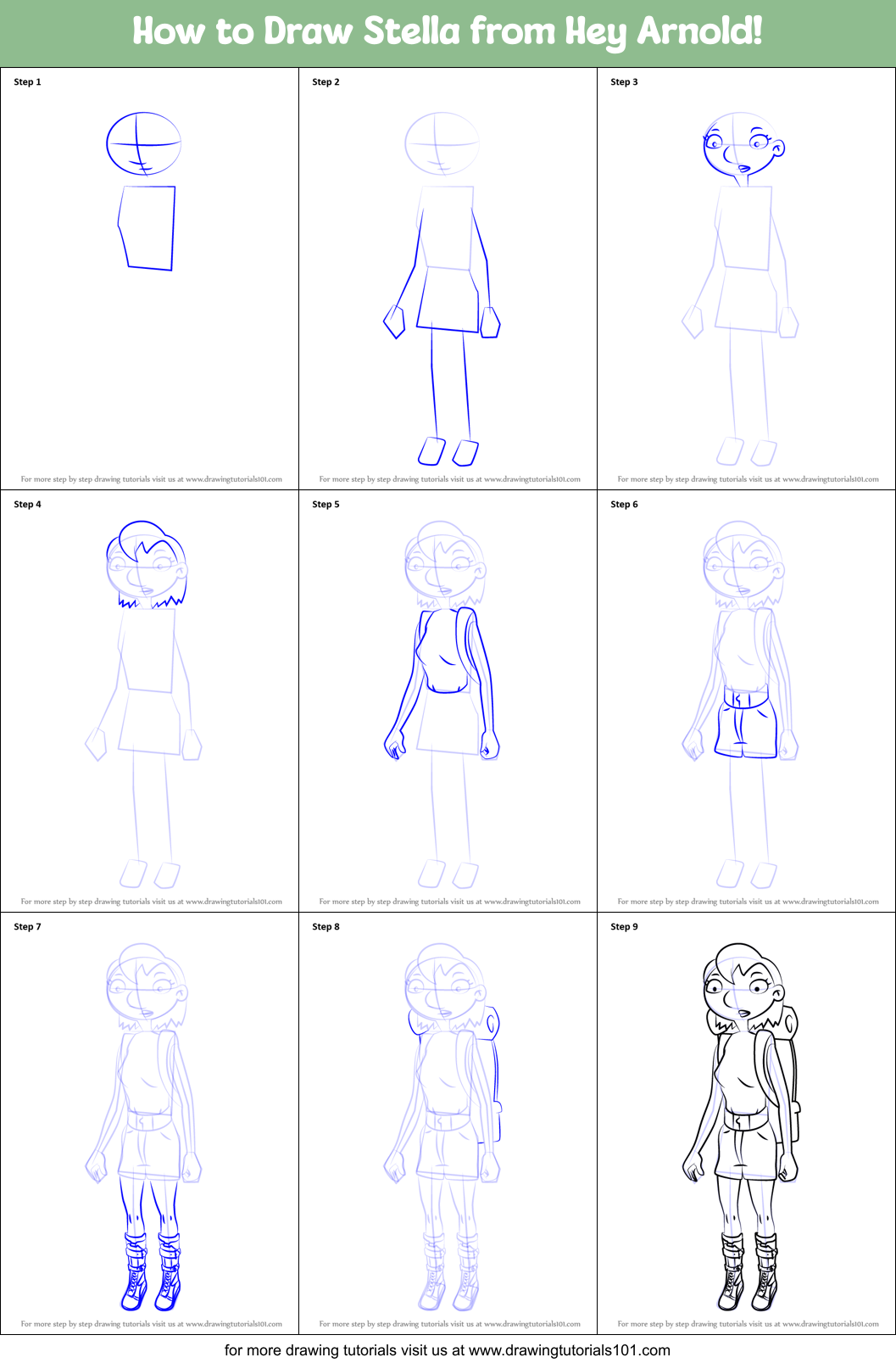 How to Draw Stella from Hey Arnold! Printable Step by Step