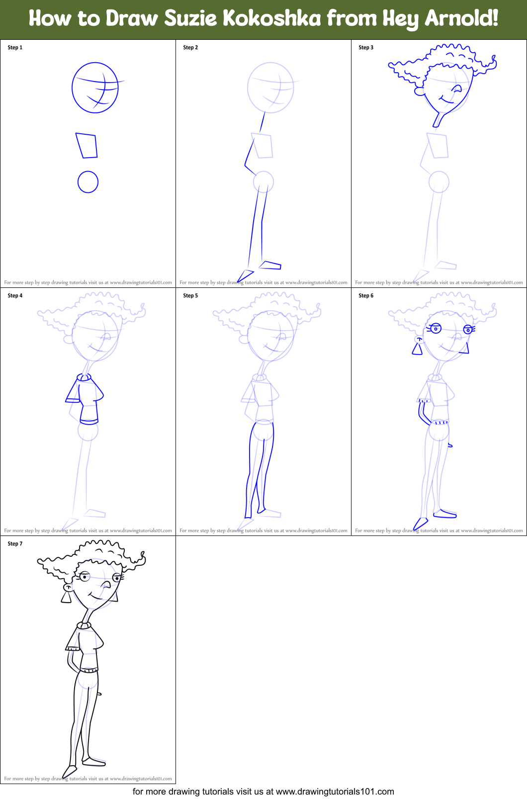 How to Draw Suzie Kokoshka from Hey Arnold! Printable Step by Step