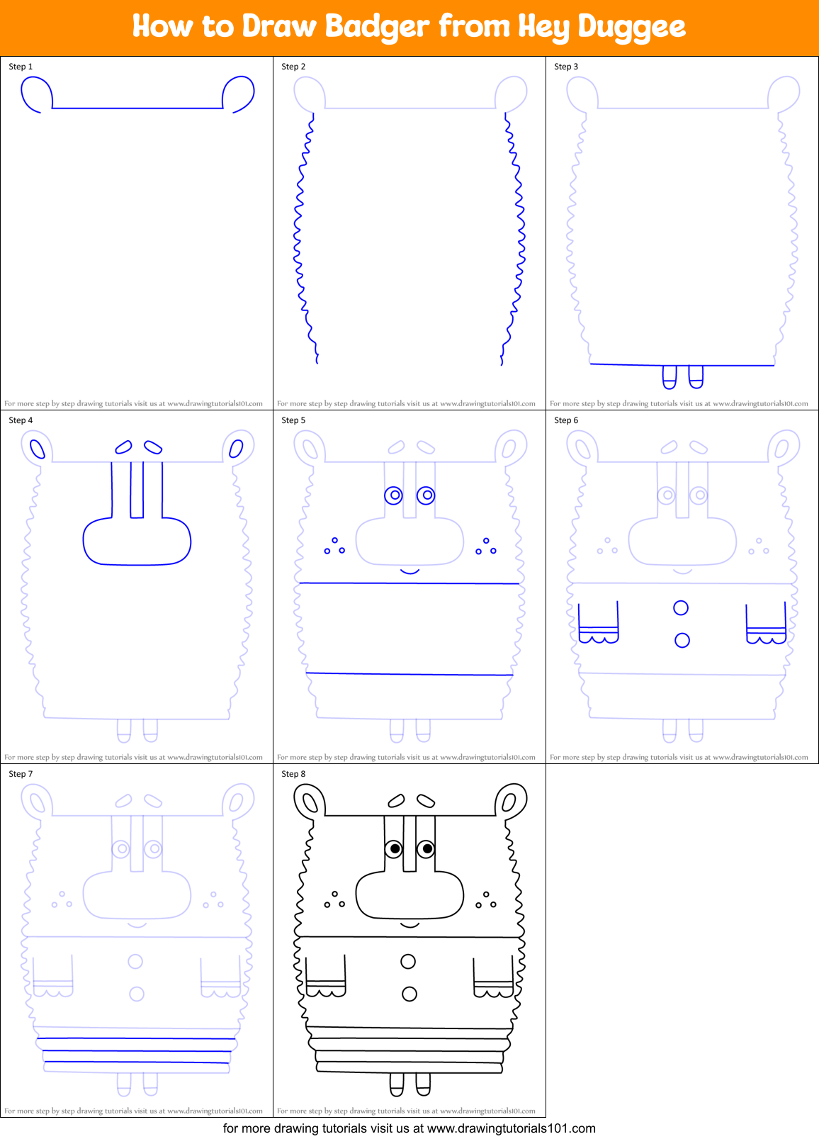 How to Draw Badger from Hey Duggee Printable Step by Step