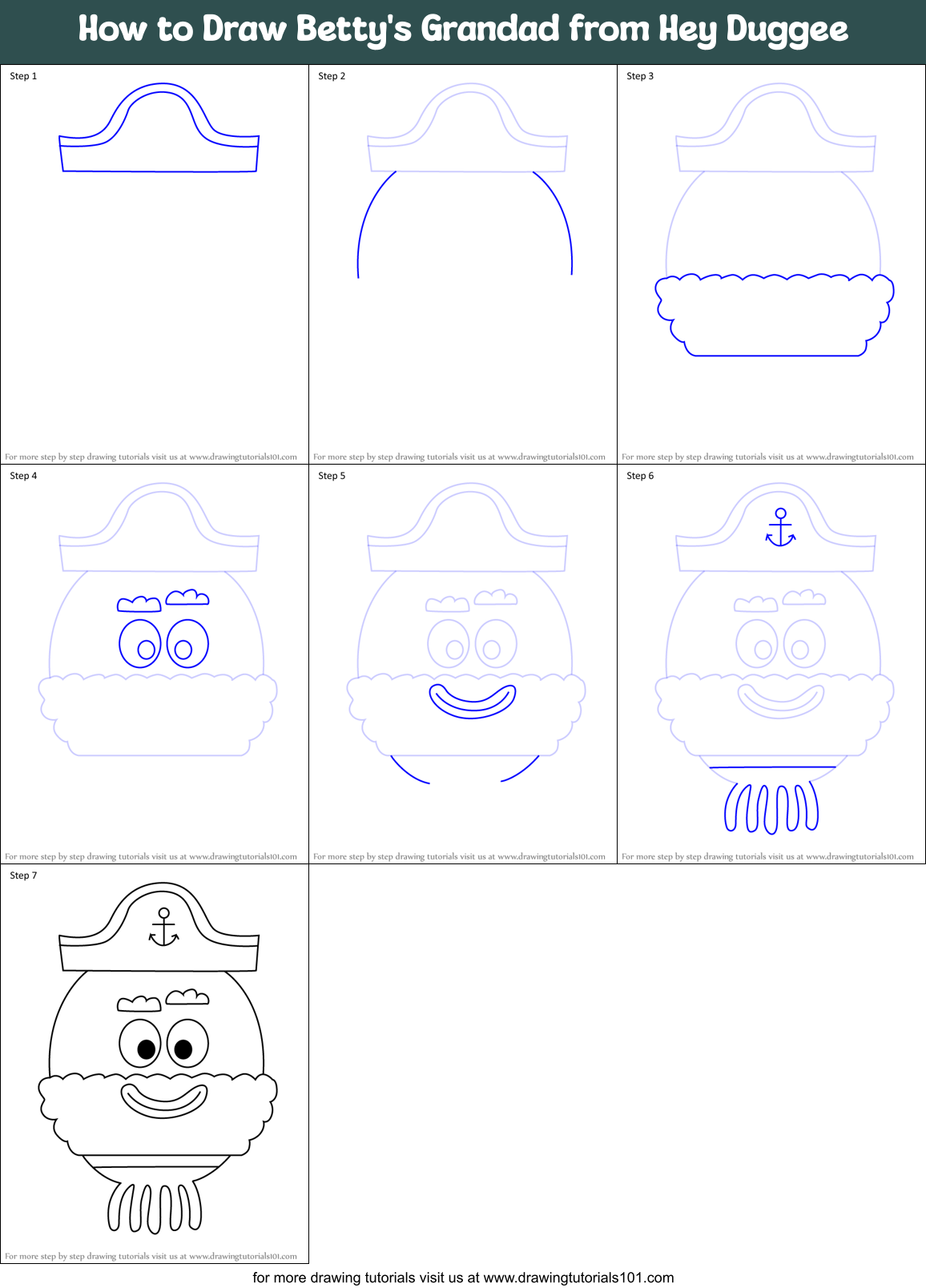 How to Draw Betty's Grandad from Hey Duggee Printable Step by Step
