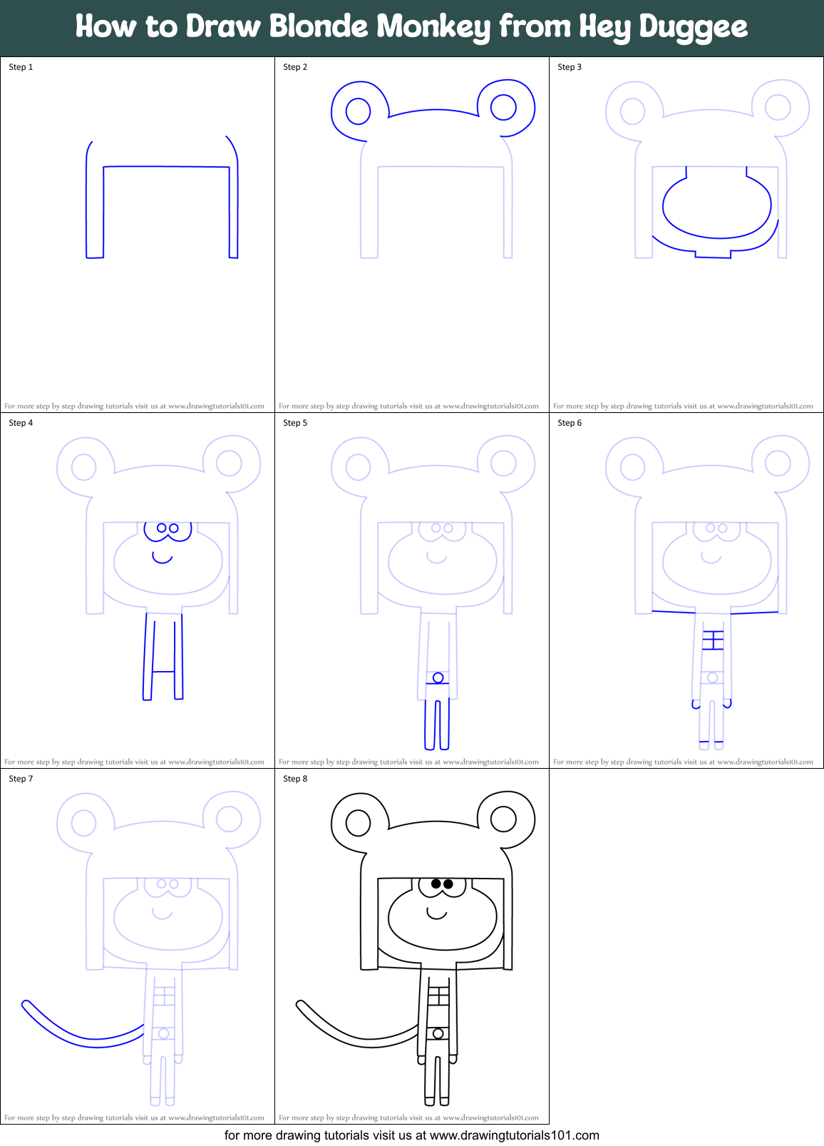 How to Draw Blonde Monkey from Hey Duggee Printable Step by Step