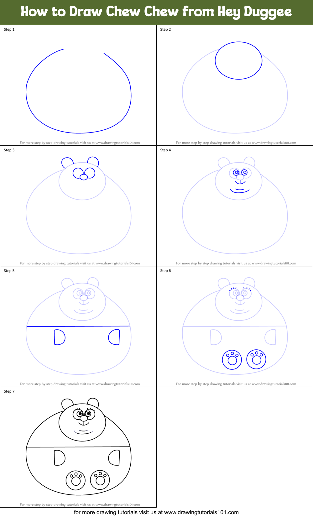 How to Draw Chew Chew from Hey Duggee Printable Step by Step