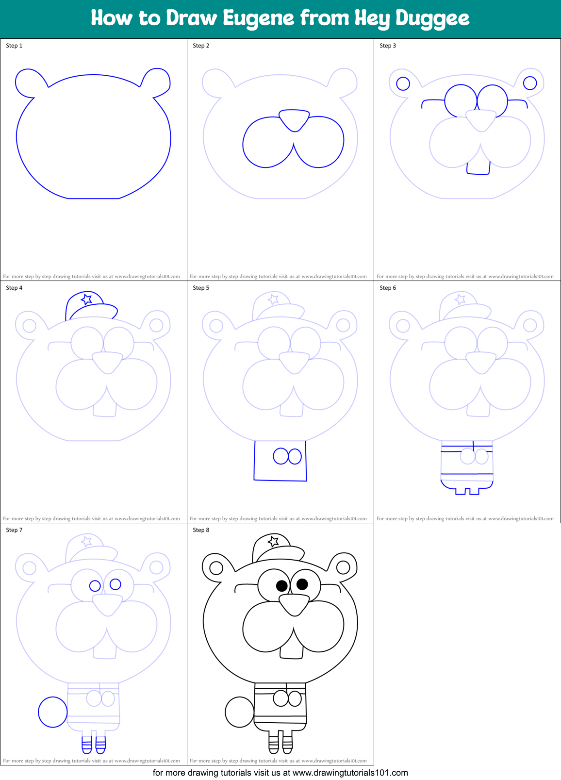 How to Draw Eugene from Hey Duggee Printable Step by Step