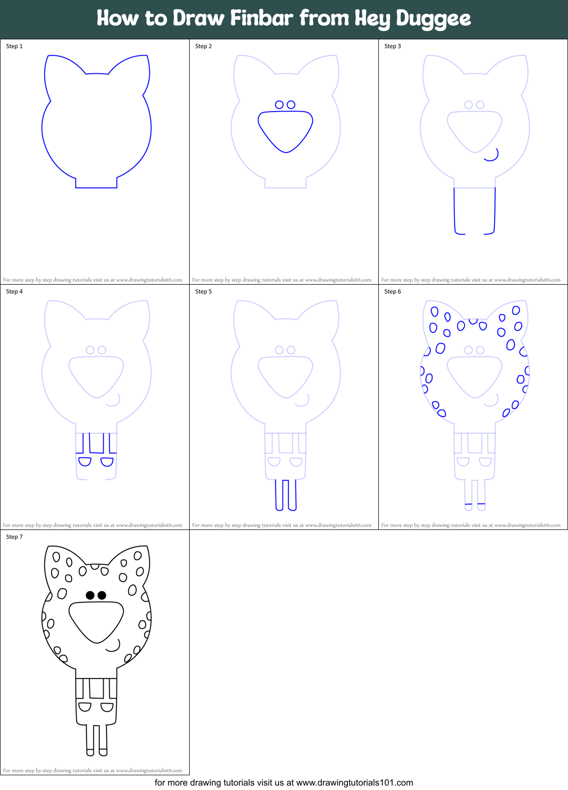 How to Draw Finbar from Hey Duggee Printable Step by Step
