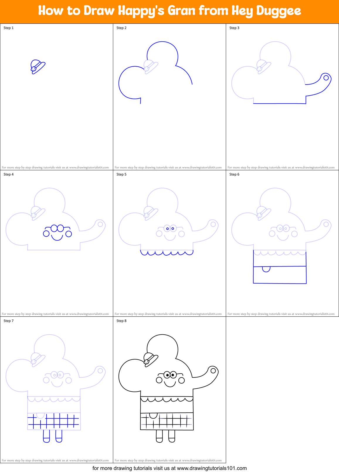 How to Draw Happy's Gran from Hey Duggee Printable Step by Step