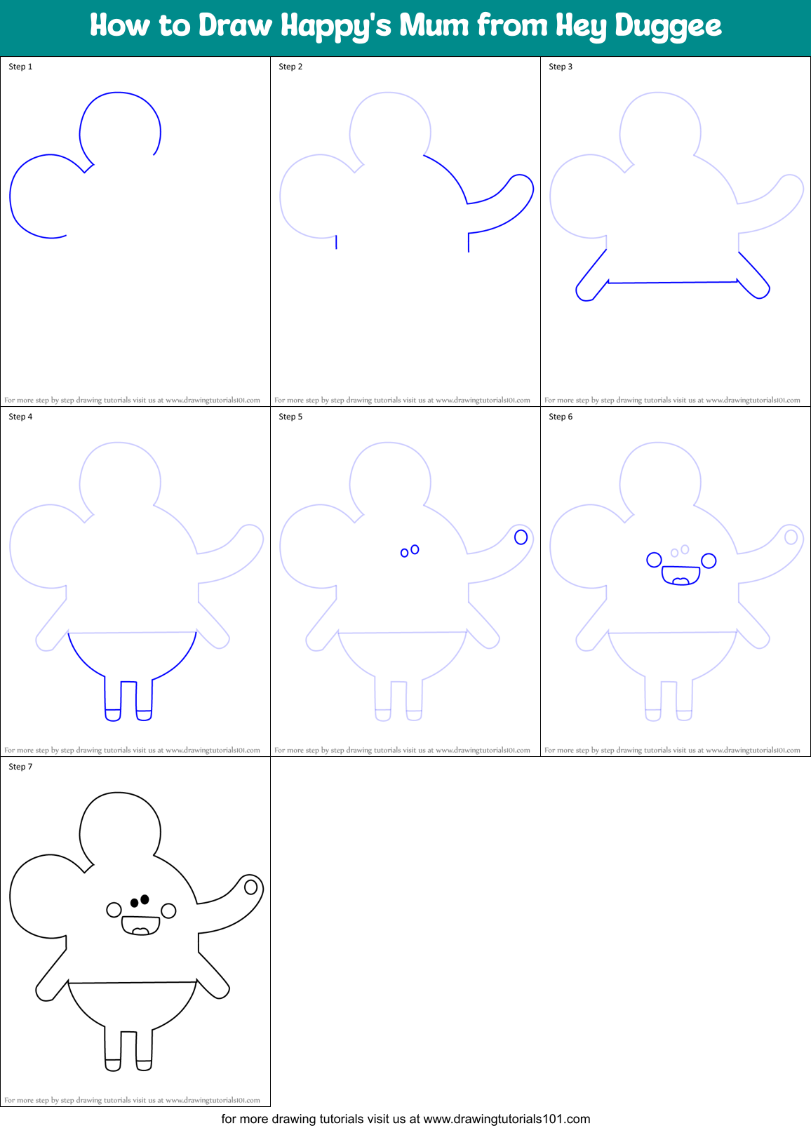 How to Draw Happy's Mum from Hey Duggee Printable Step by Step