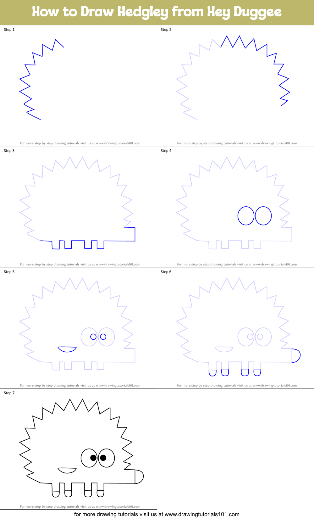 How to Draw Hedgley from Hey Duggee Printable Step by Step