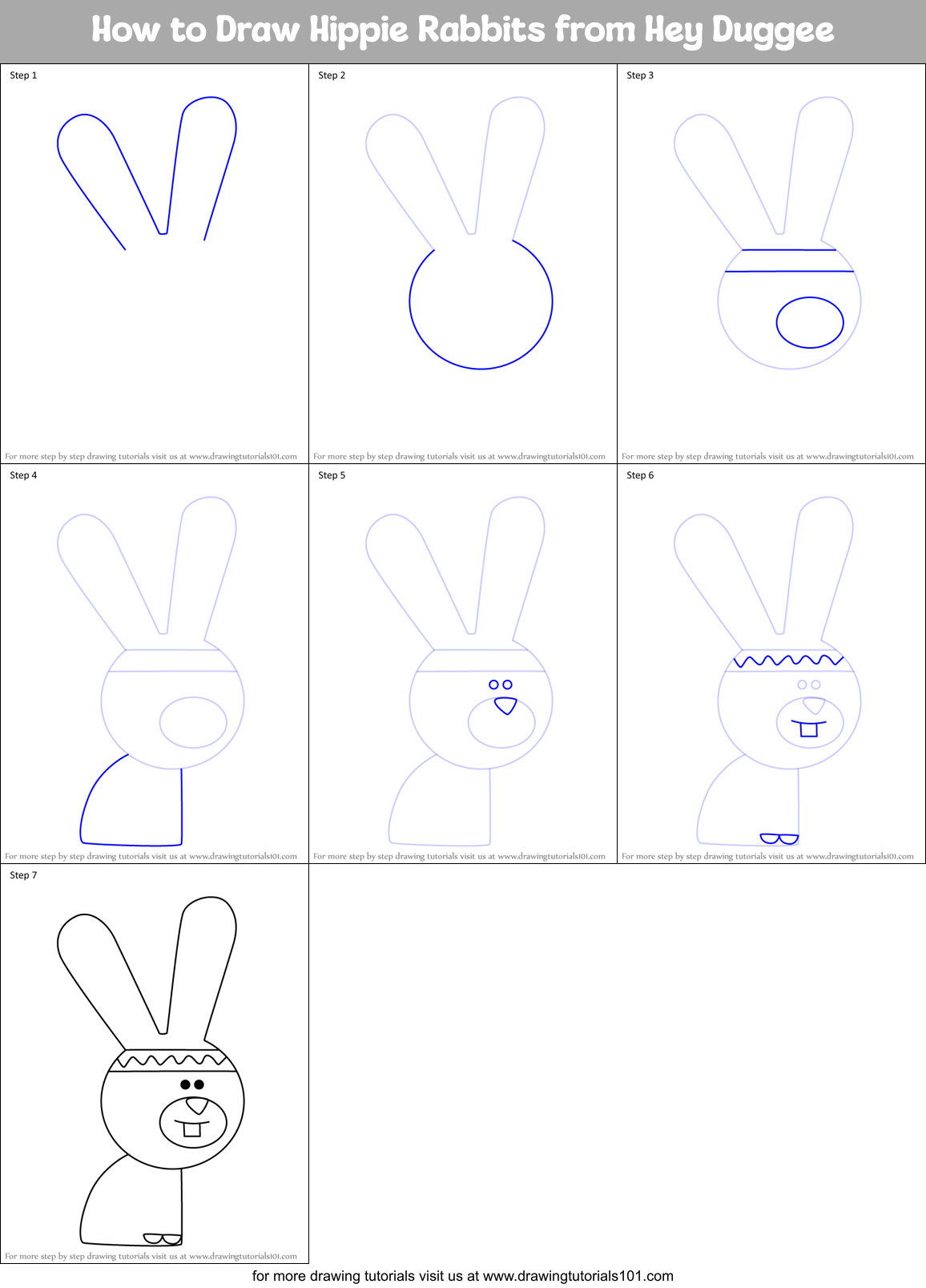 How to Draw Hippie Rabbits from Hey Duggee Printable Step by Step