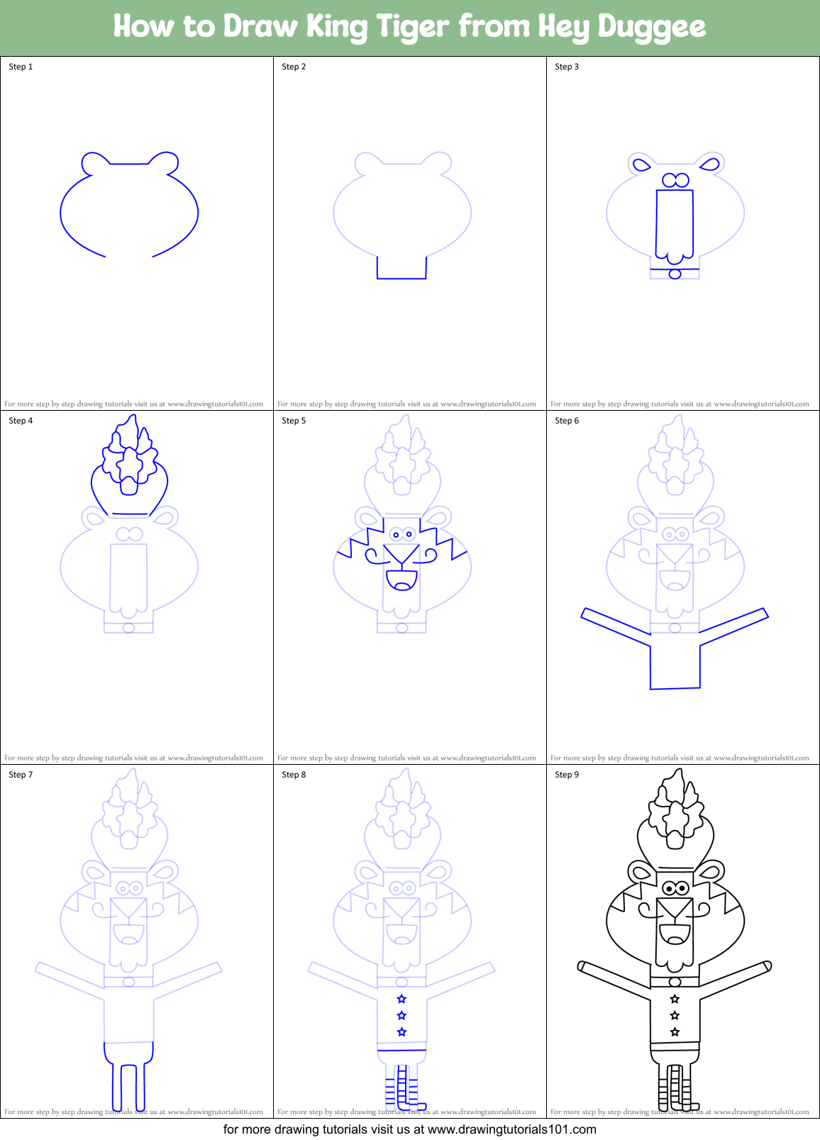 How to Draw King Tiger from Hey Duggee Printable Step by Step