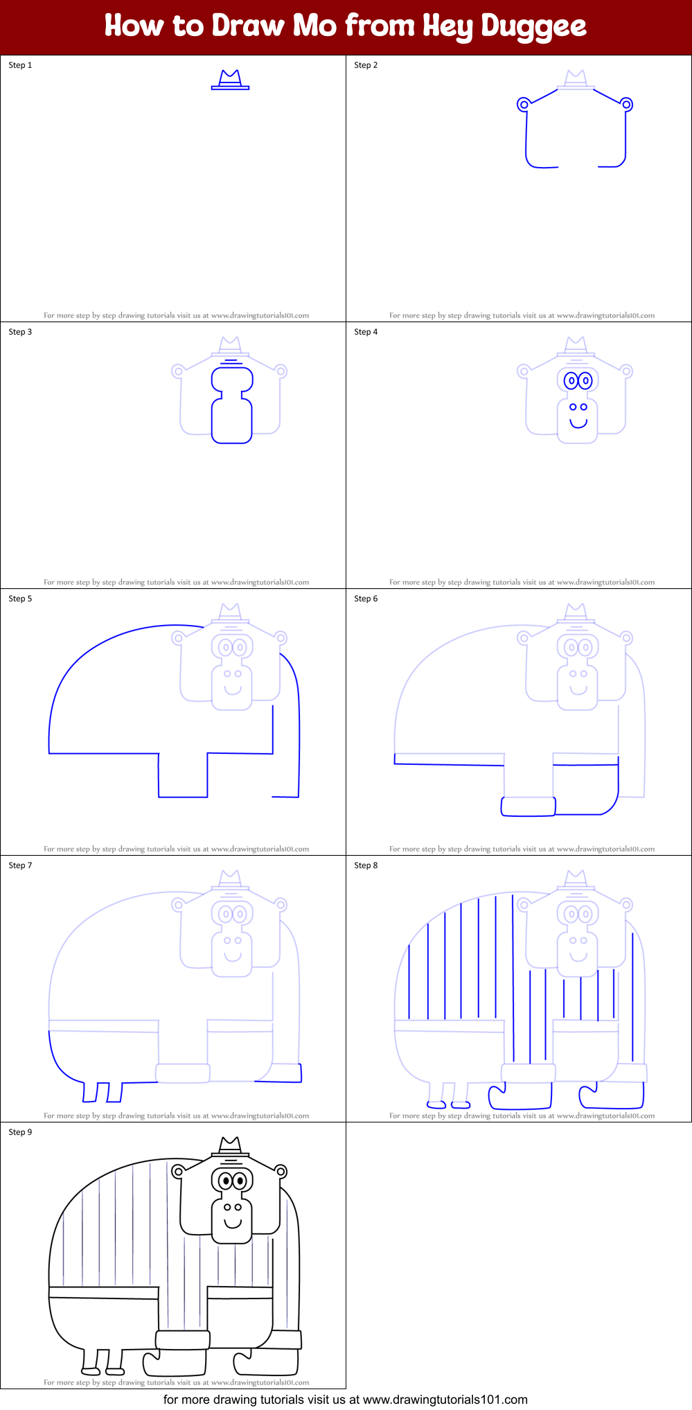 How to Draw Mo from Hey Duggee Printable Step by Step