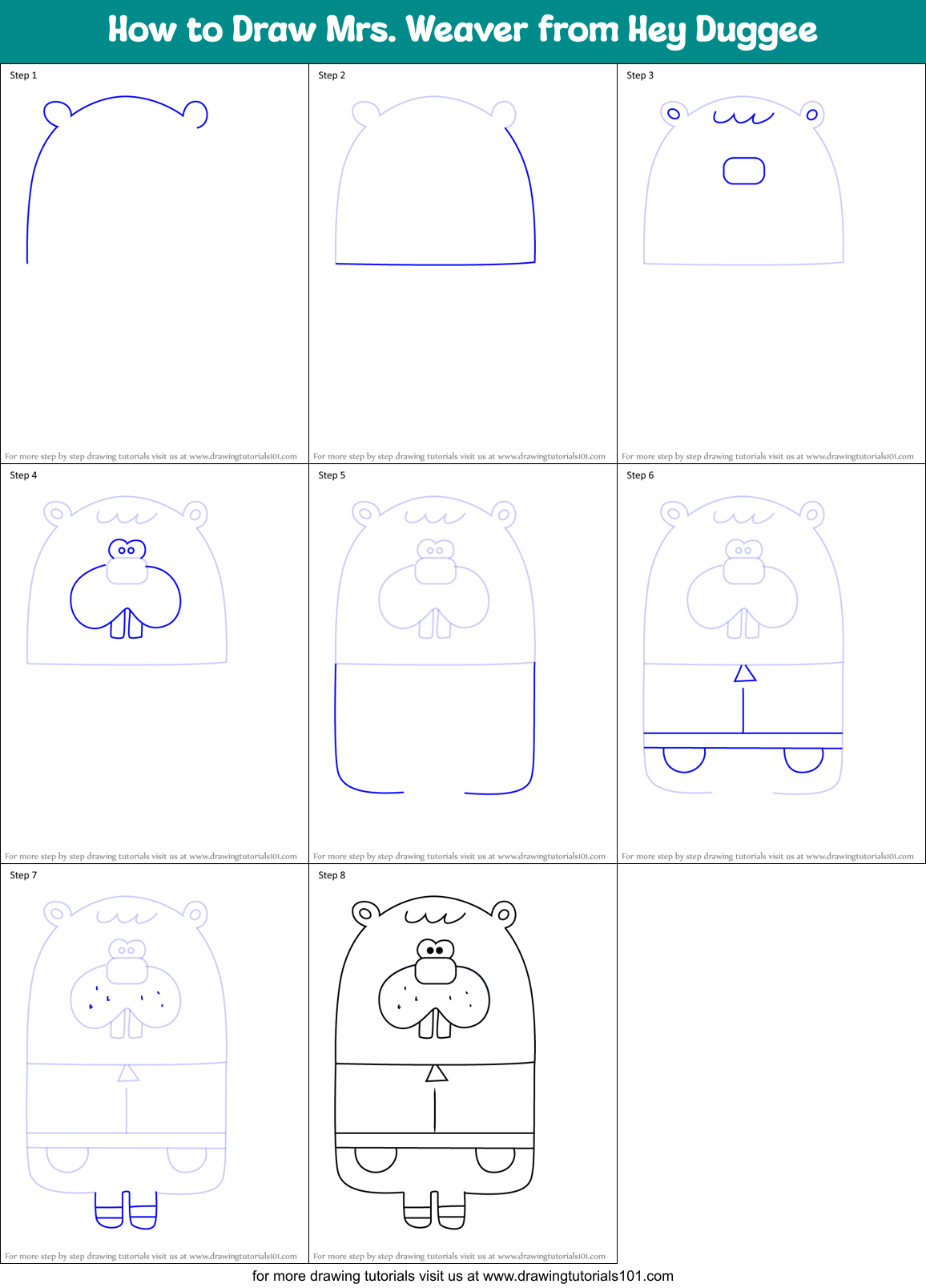 How to Draw Mrs. Weaver from Hey Duggee Printable Step by Step