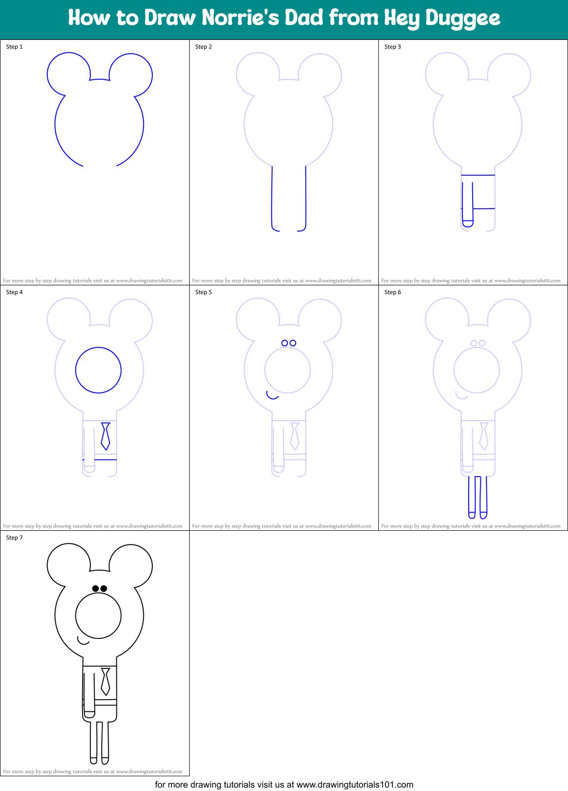 How to Draw Norrie's Dad from Hey Duggee Printable Step by Step
