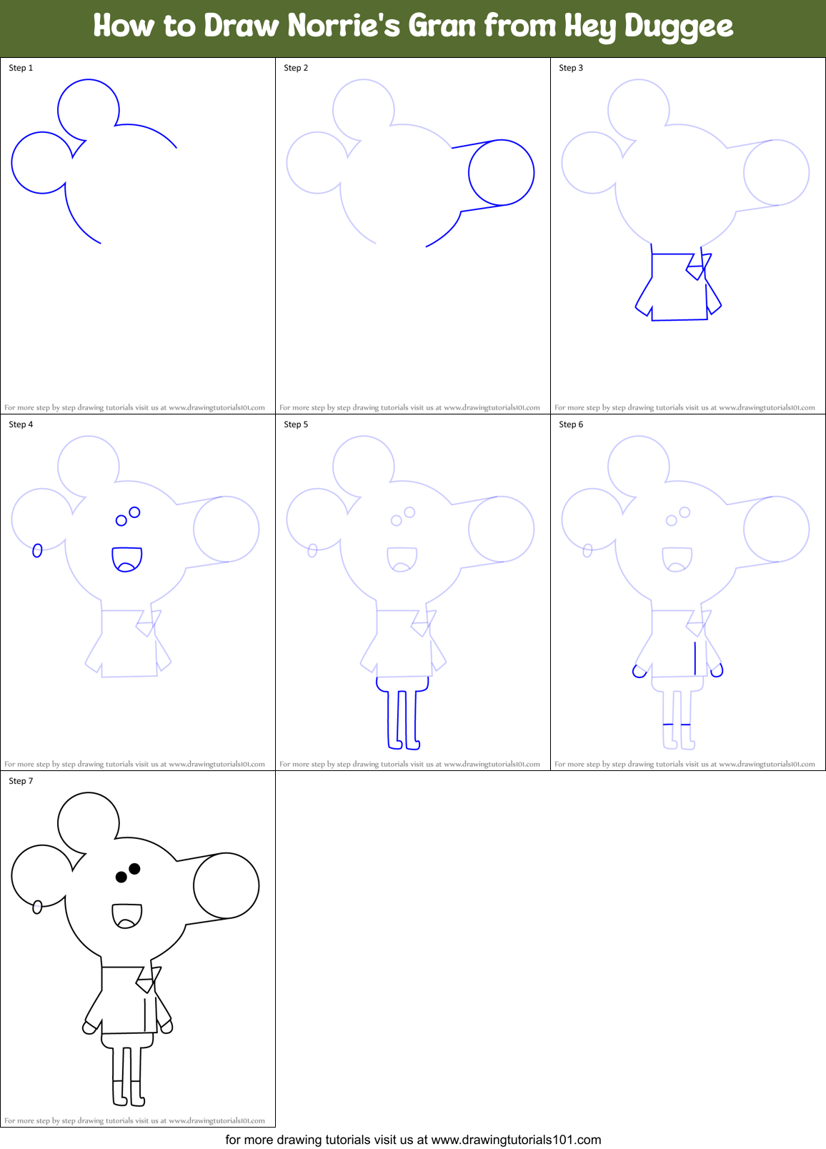 How to Draw Norrie's Gran from Hey Duggee Printable Step by Step