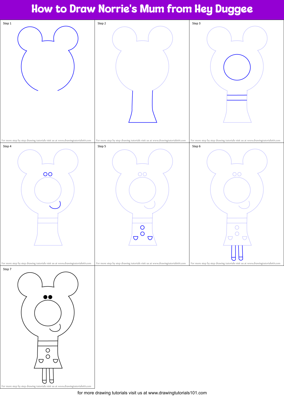 How to Draw Norrie's Mum from Hey Duggee Printable Step by Step