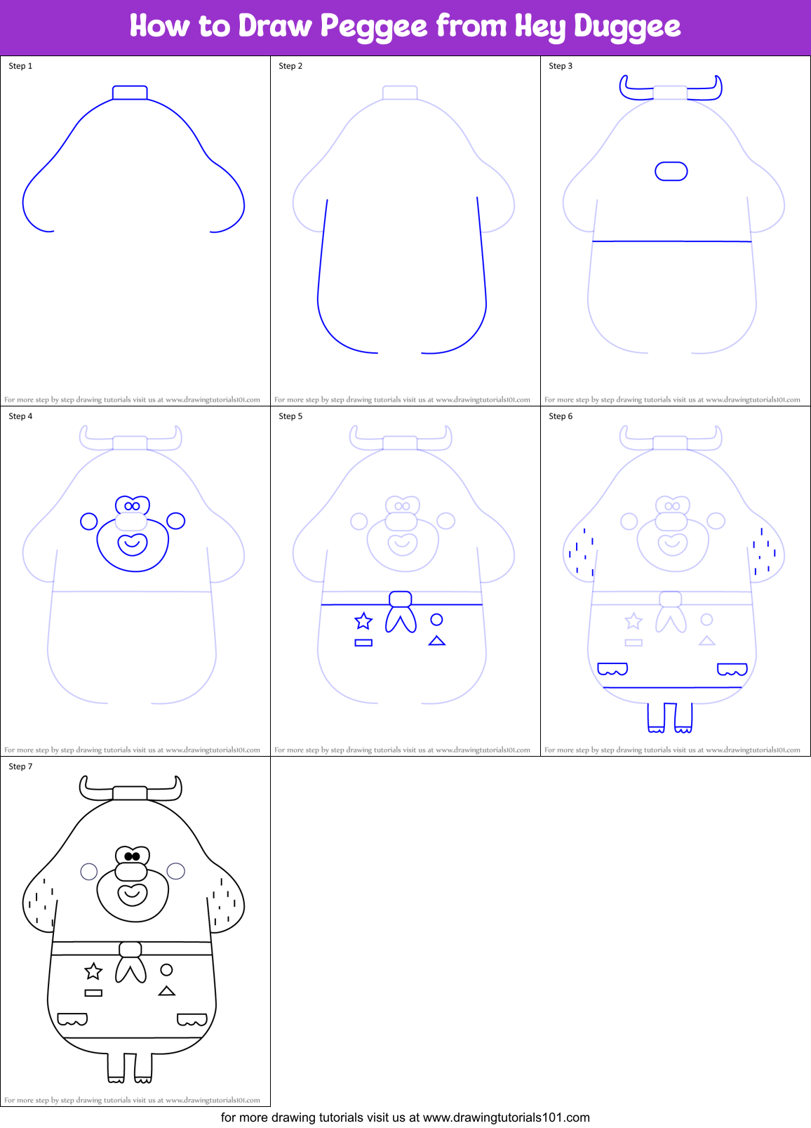 How to Draw Peggee from Hey Duggee Printable Step by Step