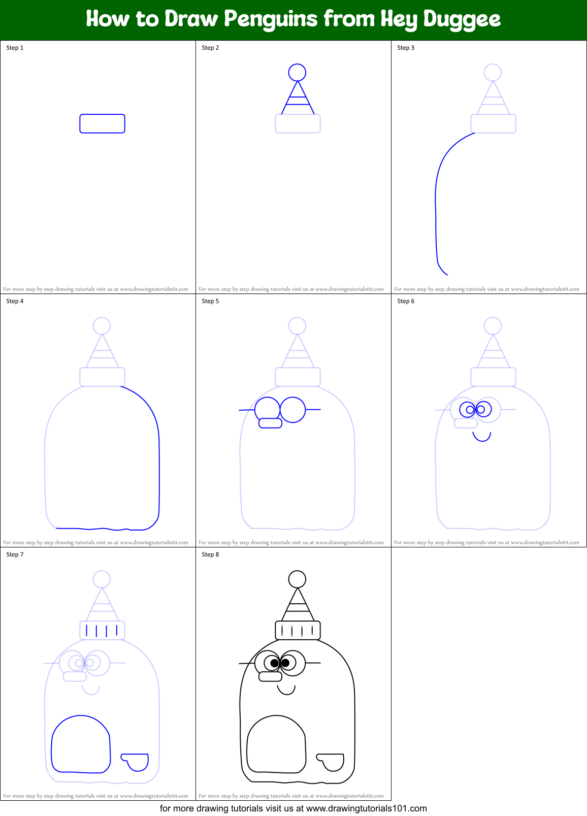 How to Draw Penguins from Hey Duggee Printable Step by Step